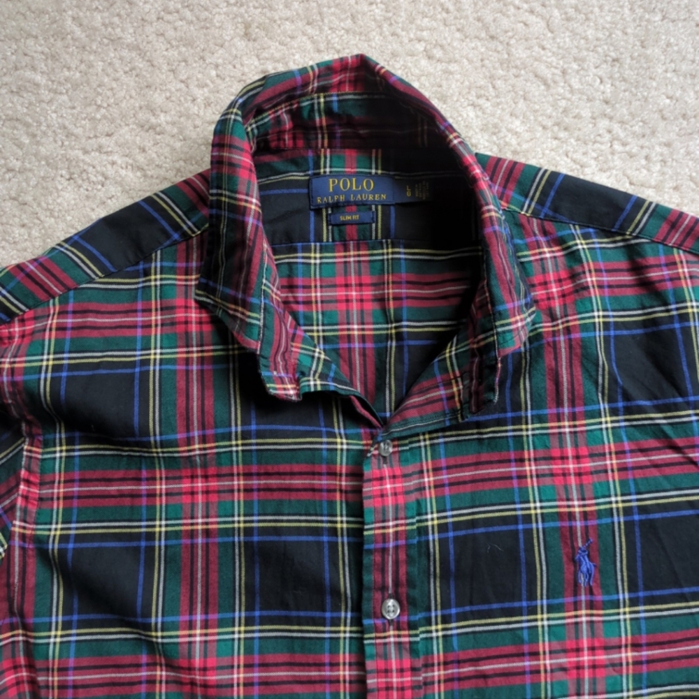Polo by Ralph Lauren Men's Christmas Plaid Shirt L Slim Fit